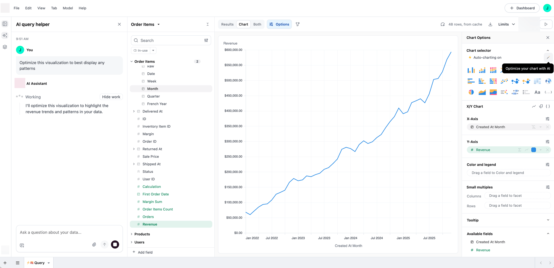 Auto-generate visualization option in the Chart Selector section of the Chart Options panel