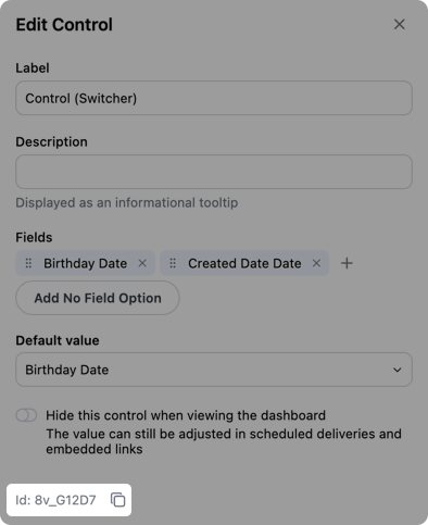 Highlighted ID value in the Edit control panel