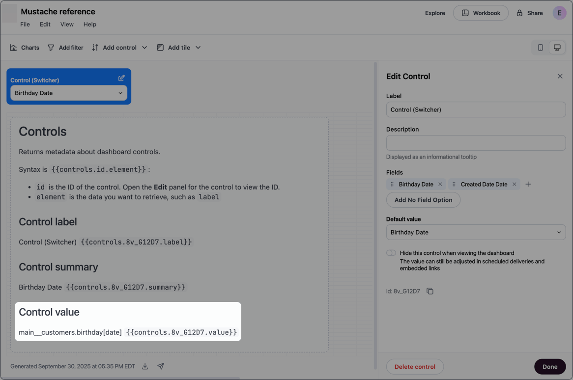Example control value
